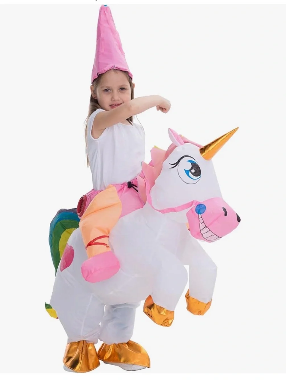Riding a Unicorn Kids Inflatable Costume,Childs 7-10 Costume and Hat ,